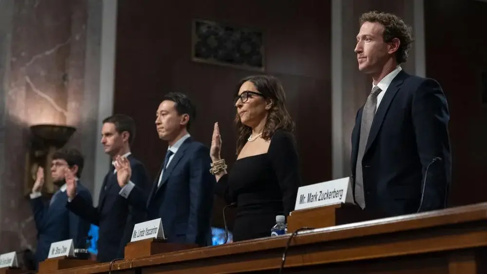 The social media CEOs are sworn in before a Senate Judiciary Committee hearing