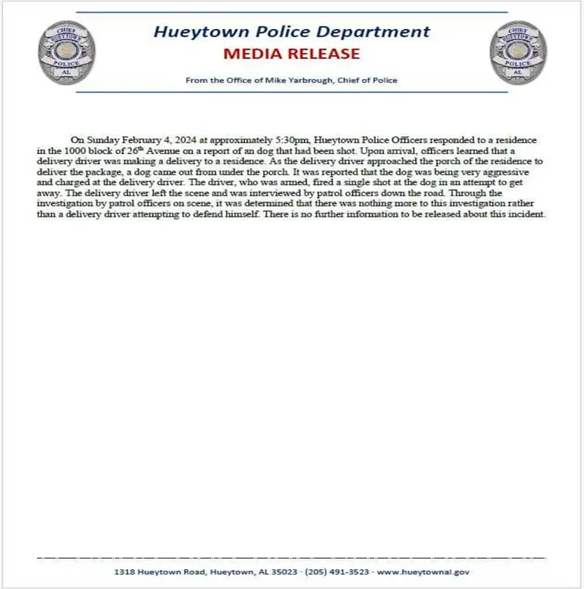 Hueytown Police Department response
